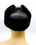 Top-down view leather crown mink fur hat ushanka