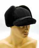 Side profile black mink suede ushanka with structured bill