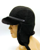 Top-down view black suede crown mink bill ushanka