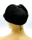 Back view black mink and suede ushanka showing crown