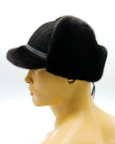 Three-quarter view mink fur suede ushanka with bil