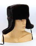 Left back angle of brown mink ushanka displaying natural fur flow