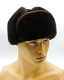 Front angle mink leather fur hat ushanka