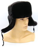 Rear view black mink ushanka with tied earflaps