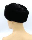 Side view black mink ushanka earflaps covering ears