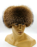 Front view natural raccoon fur ushanka golden brown gradient