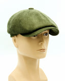Olive corduroy newsboy cap three-quarter angle mannequin