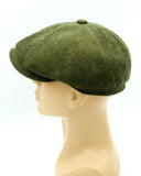 Olive velvet newsboy cap visor detail corduroy texture