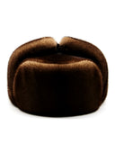 Pastel mink fur hat ushanka front showing natural tan beige color
