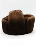 Front display pastel mink fur hat ushanka showing full coverage