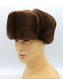 Three-quarter angle pastel mink fur hat handcrafted ushanka