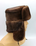 Rear view pastel mink fur hat ushanka with tied earflaps