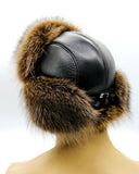 Leather crown construction detail brown raccoon ushanka furry hats for men