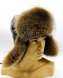 Side view raccoon ushanka earflaps tied back