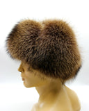 Right profile natural raccoon fur ushanka.
