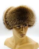 Side view raccoon fur ushanka earflaps down