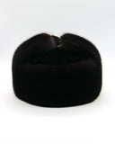 Angled view black mink ushanka earflap detail