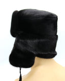 Black mink ushanka side profile showing shape