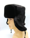 Top-down view black mink ushanka crown construction