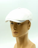 White linen baker boy hat three-quarter angle mannequin
