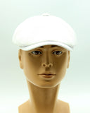 White linen Gatsby cap back view on mannequin