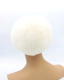 White mink fur beret back bottom angle view showing high crown base construction and full fur coverage