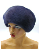 Women's fur beret hat graphite mink three-quarter right view showing applique flower structure