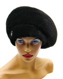 Women's real mink beret black front view showing clean undecorated silhouette and dense fur pile